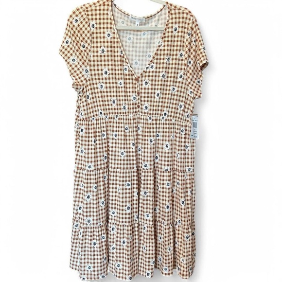 NWT- Planet Gold Plus Size 2X Babydoll Dress with Daisy Plaid - Picture 4 of 8